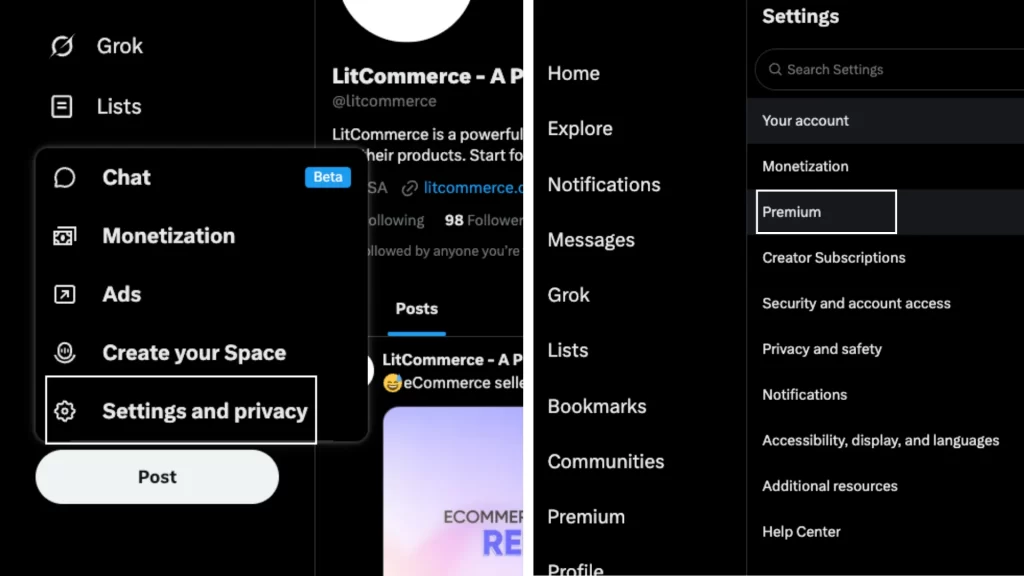 Settings and Privacy and choose Premium