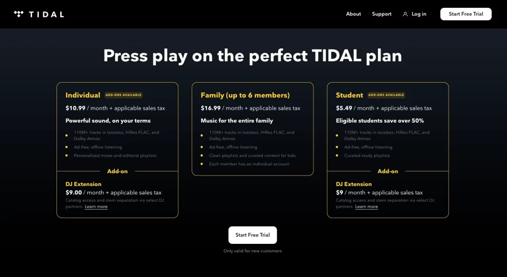 Tidal Call to action example