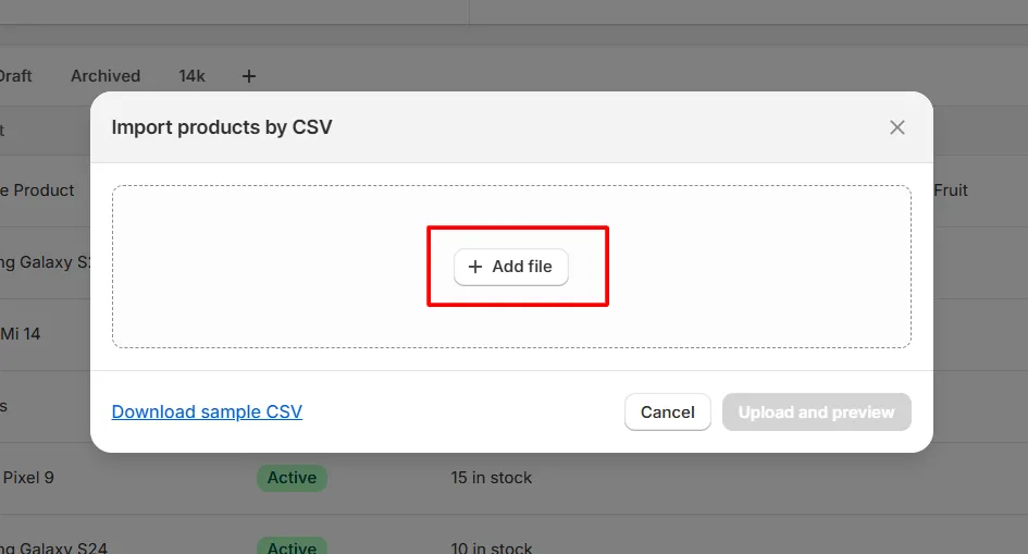 import product CSV file to Shopify