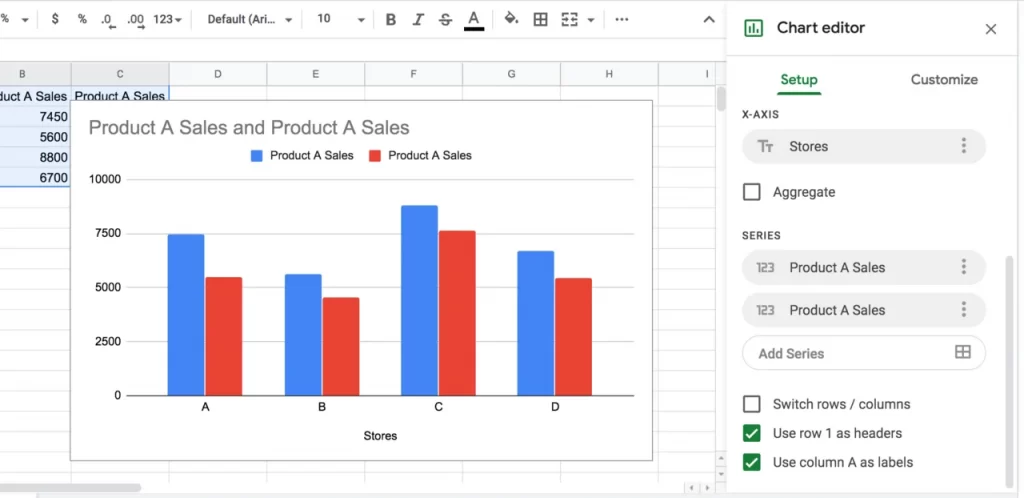 Set up chart on Google Sheet