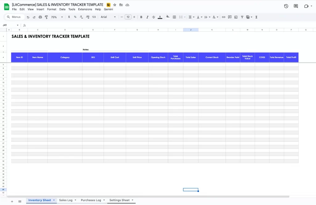 Sales and Inventory Google Sheets Inventory Template