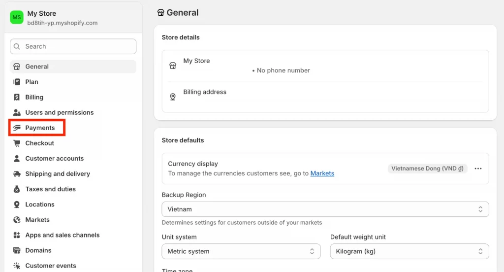 Payments in your Shopify admin.