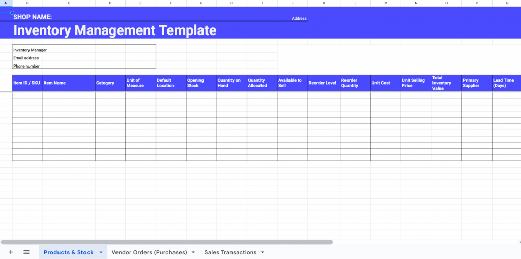 Excel inventory management template