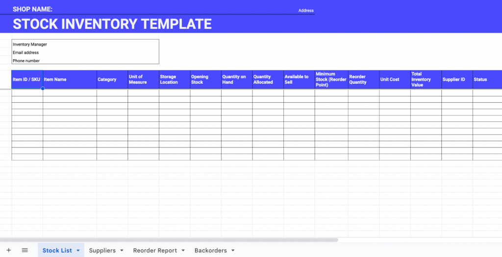 Excel stock inventory template