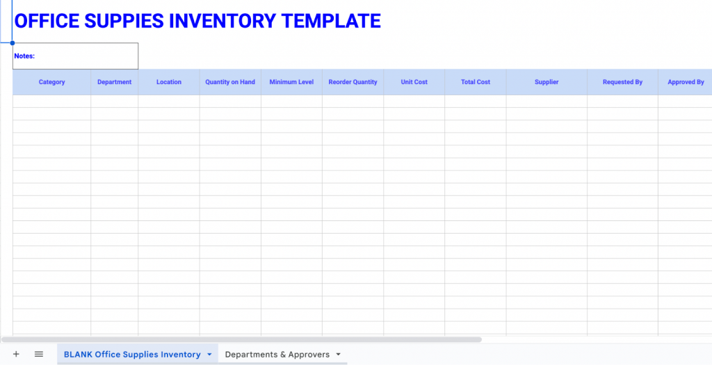 Excel Office supplies inventory list template 