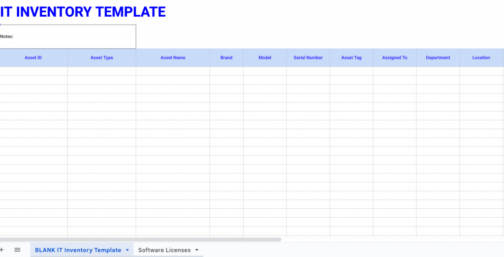 IT excel inventory template 
