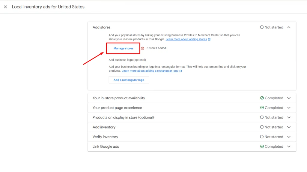 Click Manage stores Click Manage stores