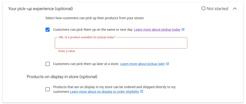 Configure pick up option Configure pick up option