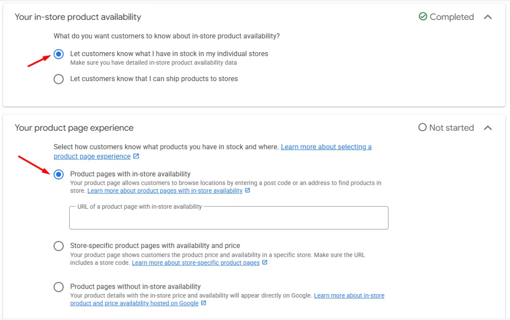 Set up in store availability product page Set up in-store availability & product page experience