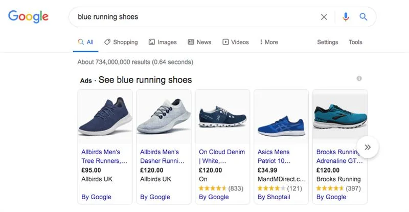 PMax Ad Google Shopping ads example