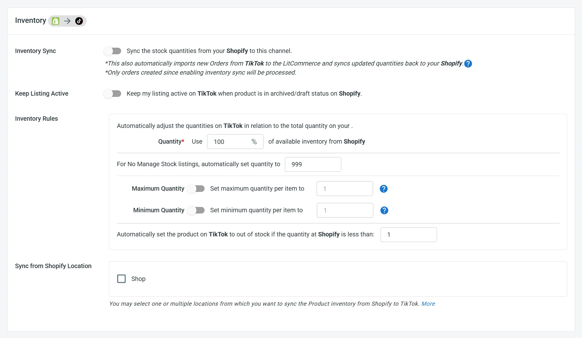 SellerChamp vs LitCommerce5 LitCommerce inventory sync setting