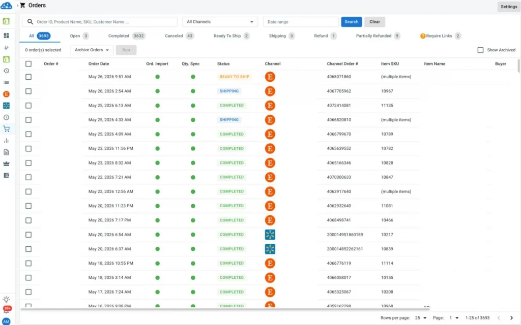 litcommerce order management 1024x640 1 LitCommerce dashboard showing orders from multiple sales channels