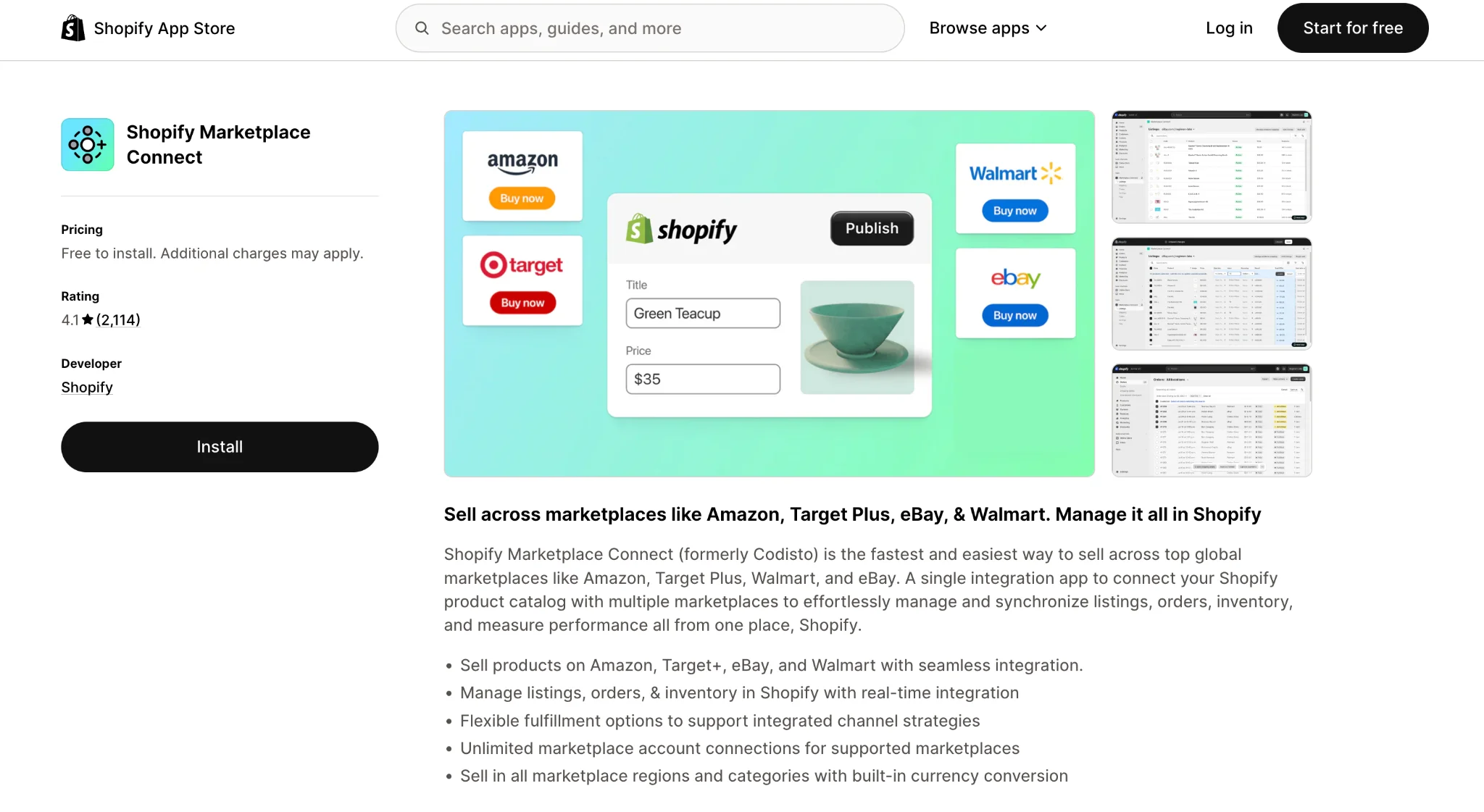Best eBay Integration Apps for Shopify11 Shopify Marketplace Connect app listing on the Shopify App Store