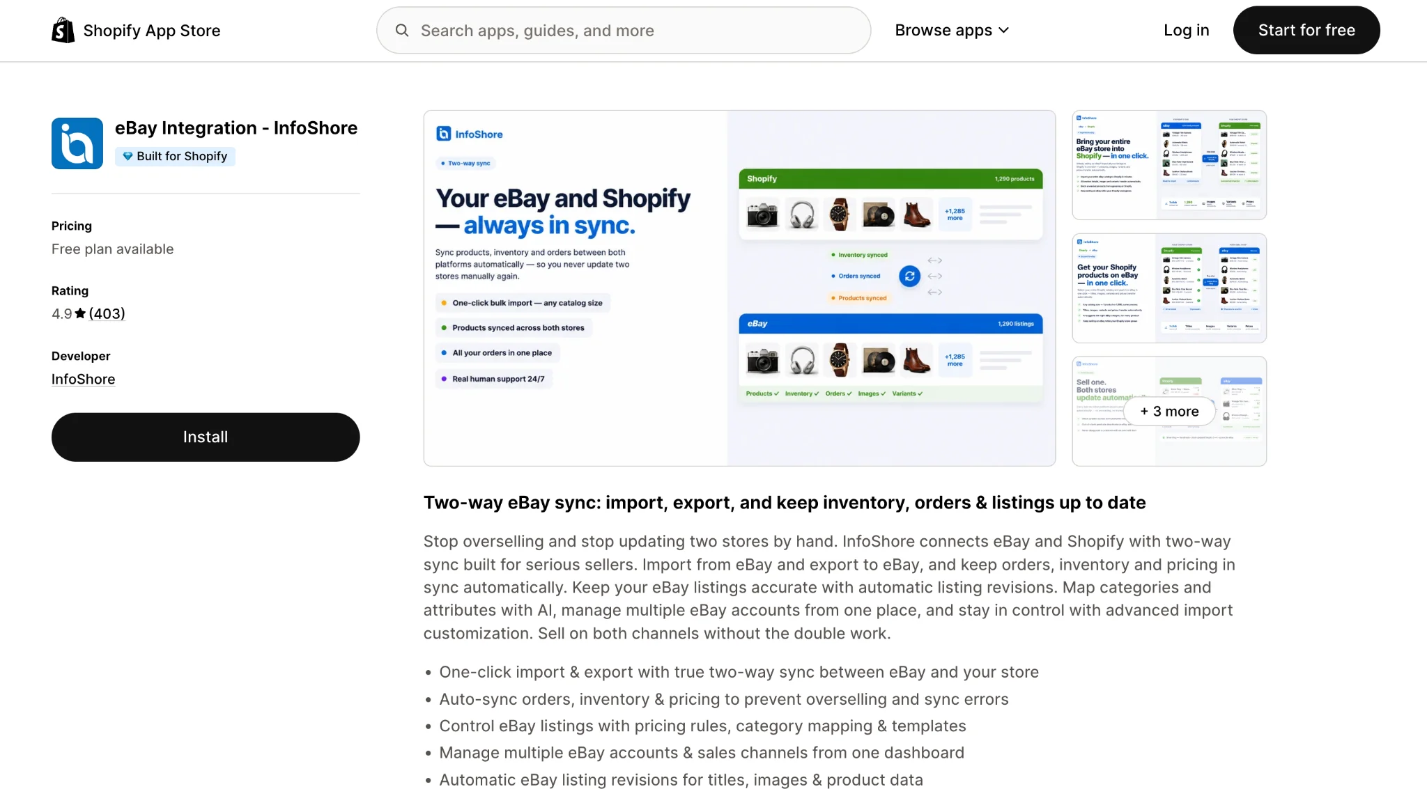 Best eBay Integration Apps for Shopify13 InfoShore eBay integration app listing on the Shopify App Store