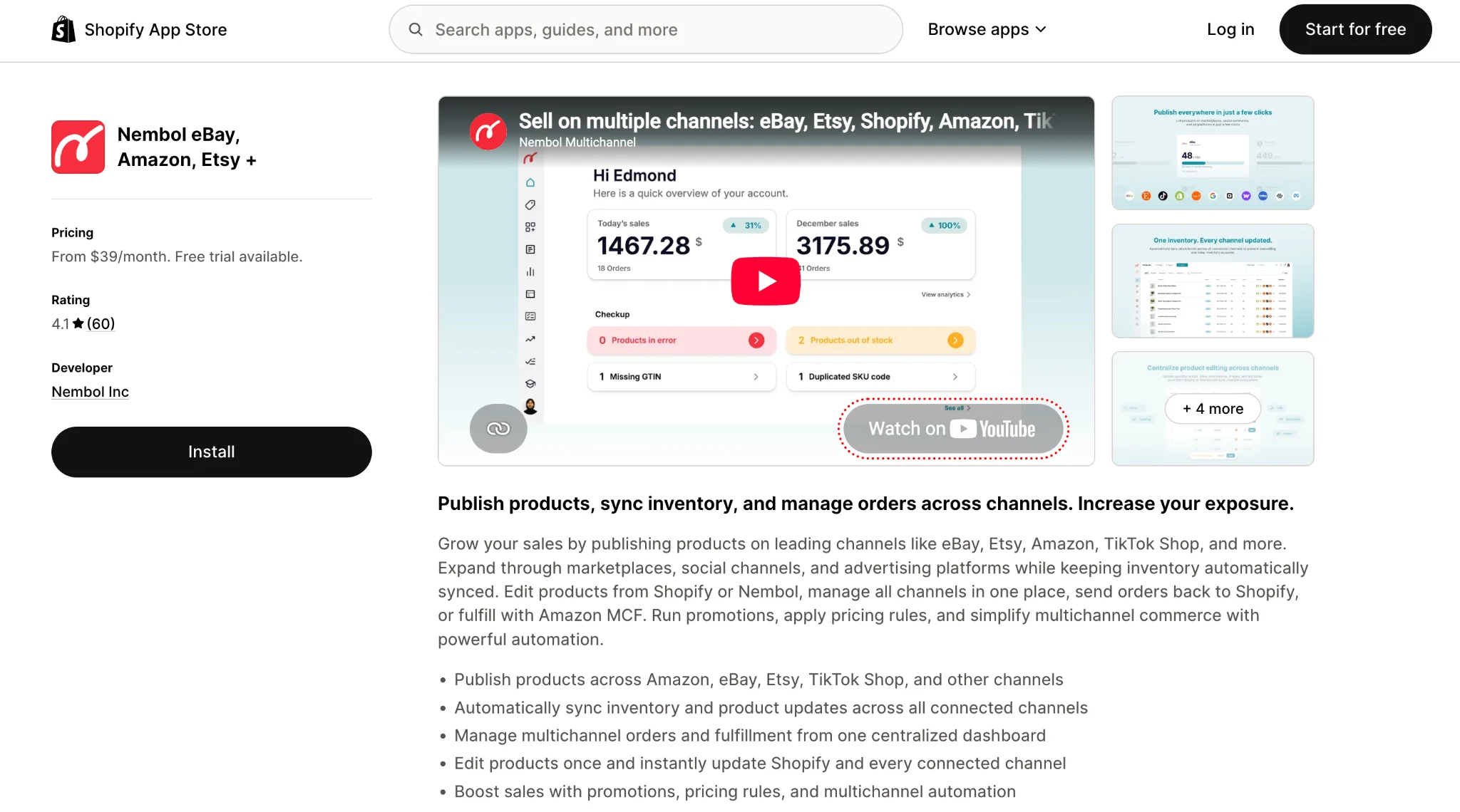 Best eBay Integration Apps for Shopify14 Nembol eBay Amazon Etsy app listing on the Shopify App Store