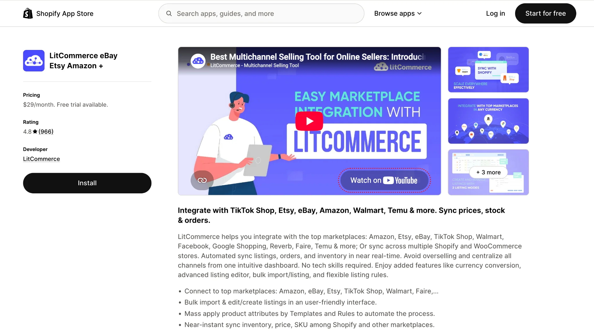 Best eBay Integration Apps for Shopify4 LitCommerce eBay Etsy Amazon integration app listing on the Shopify App Store