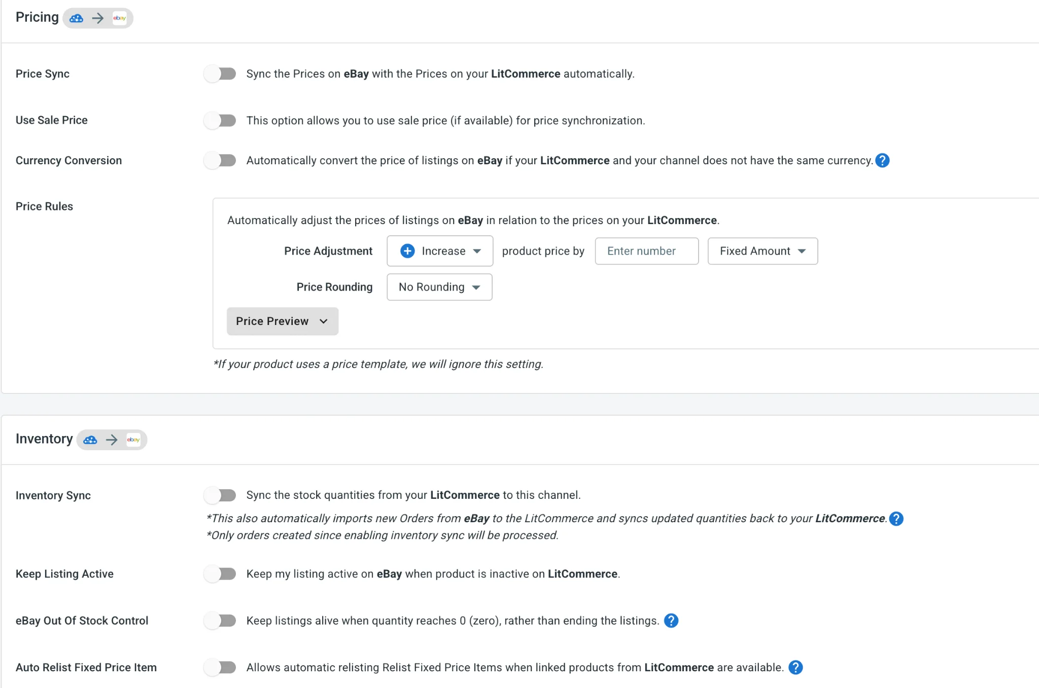 Best eBay Integration Apps for Shopify7 1 LitCommerce pricing sync settings for eBay with currency conversion and price rules
