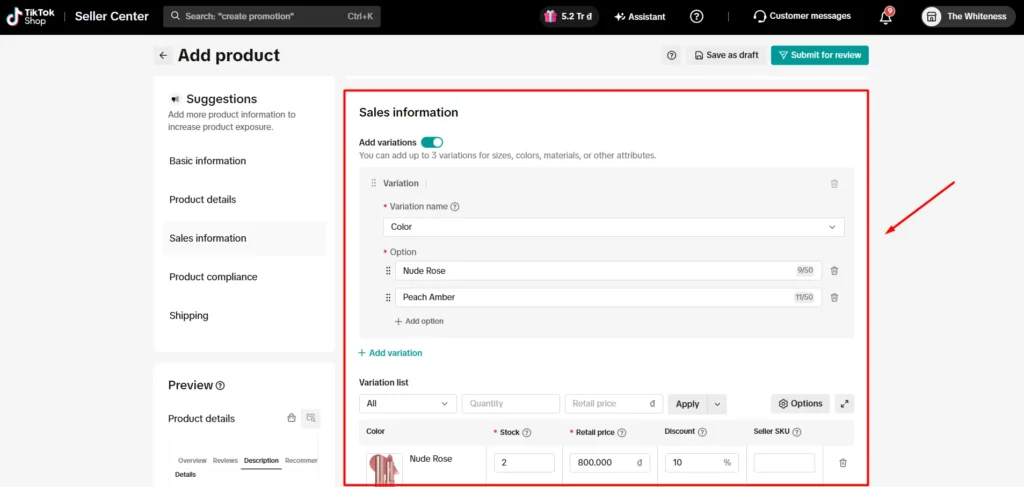 image 10 Add sales information for your TikTok Shop listings
