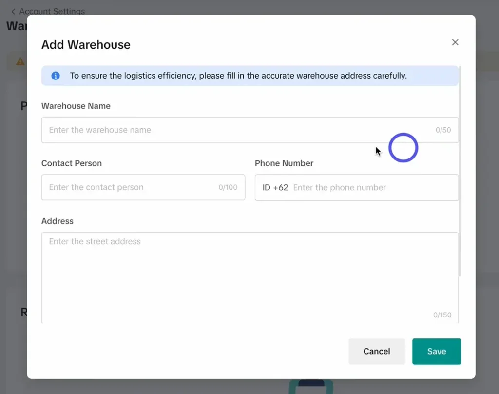image 17 Set up warehouse for your TikTok Shop
