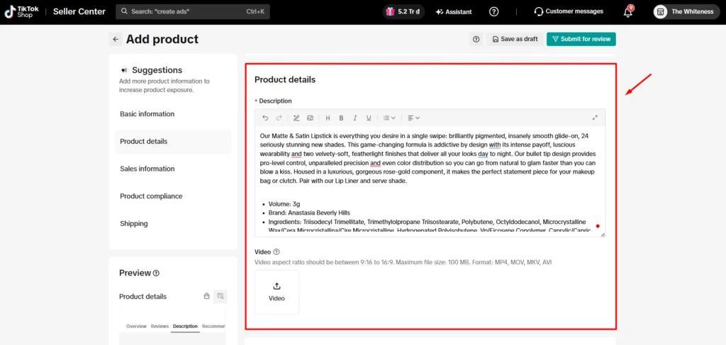 image 2 Add more product details for your TikTok Shop listing