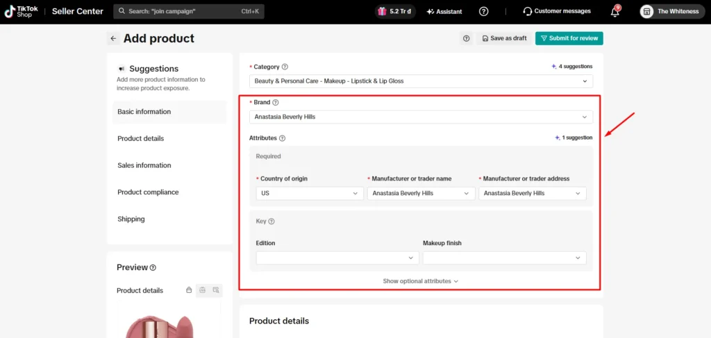 image 3 Add brand and product attributes on TikTok Shop