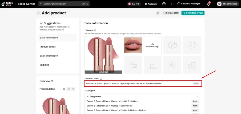 image 4 Enter basic product information on TikTok Shop