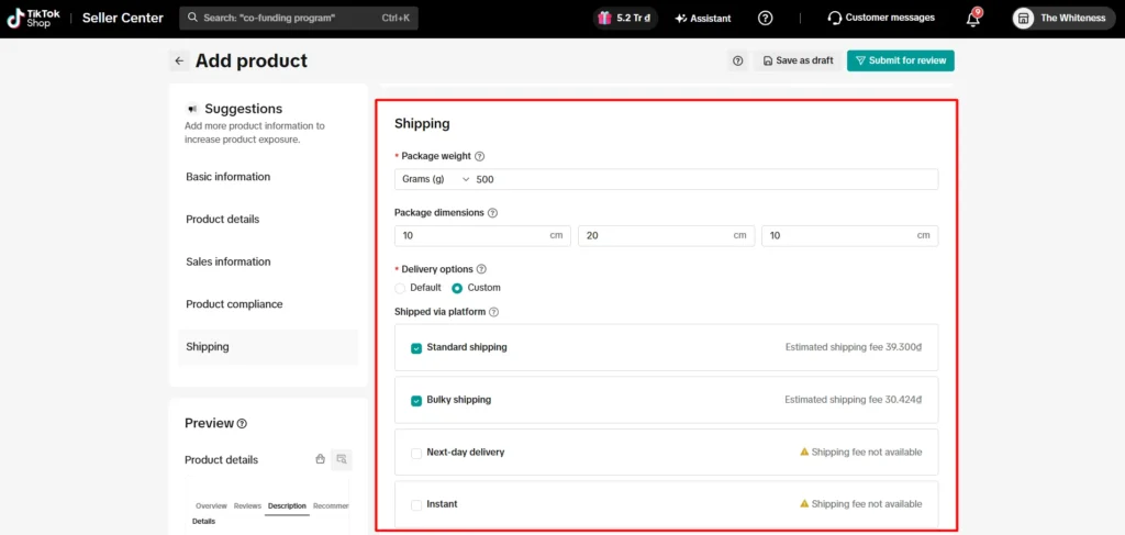image 5 Set shipping for TikTok Shop listing