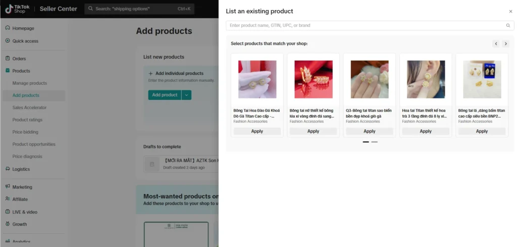 image 6 List an existing TikTok Shop Product