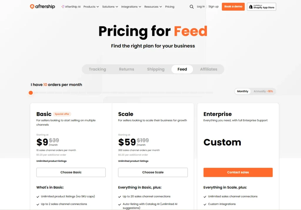 litcommerce vs aftership 5 AfterShip Feed's pricing
