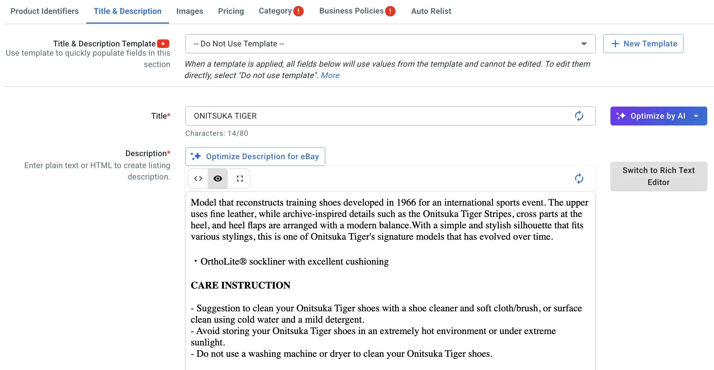 optimized by AI LitCommerce's AI description generator feature for creating book listing descriptions automatically