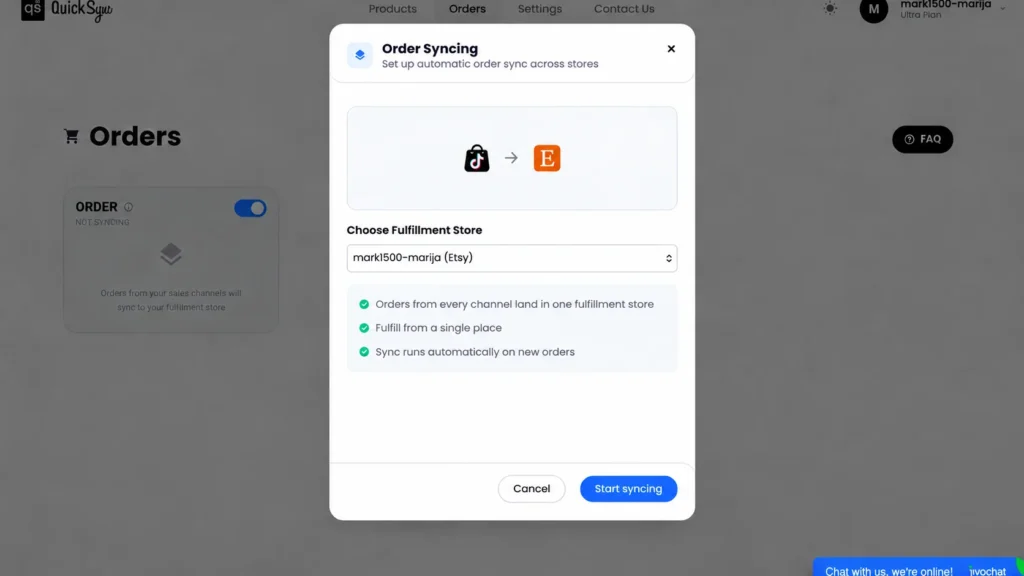 Quick Sync order QuickSync order sync