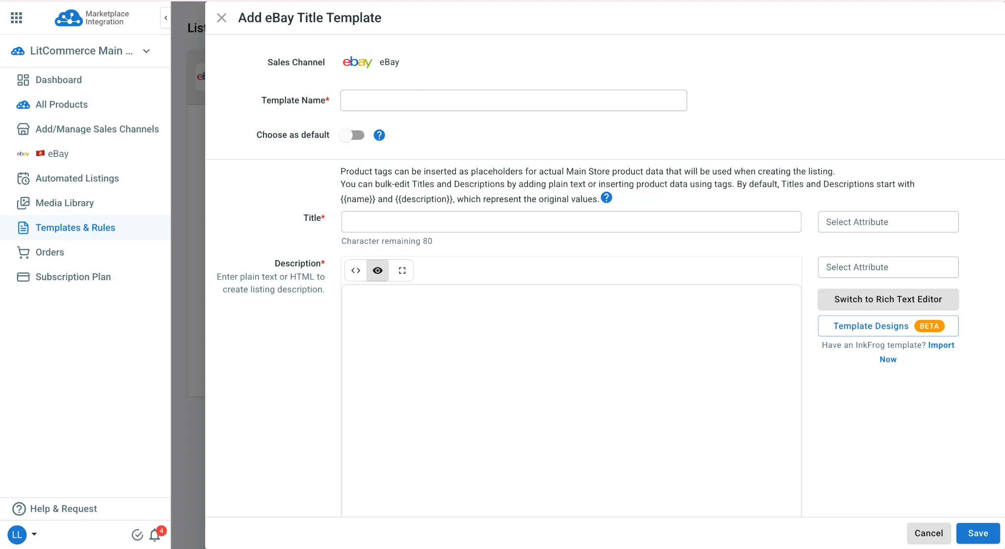 image 10 LitCommerce add eBay title template HTML editor