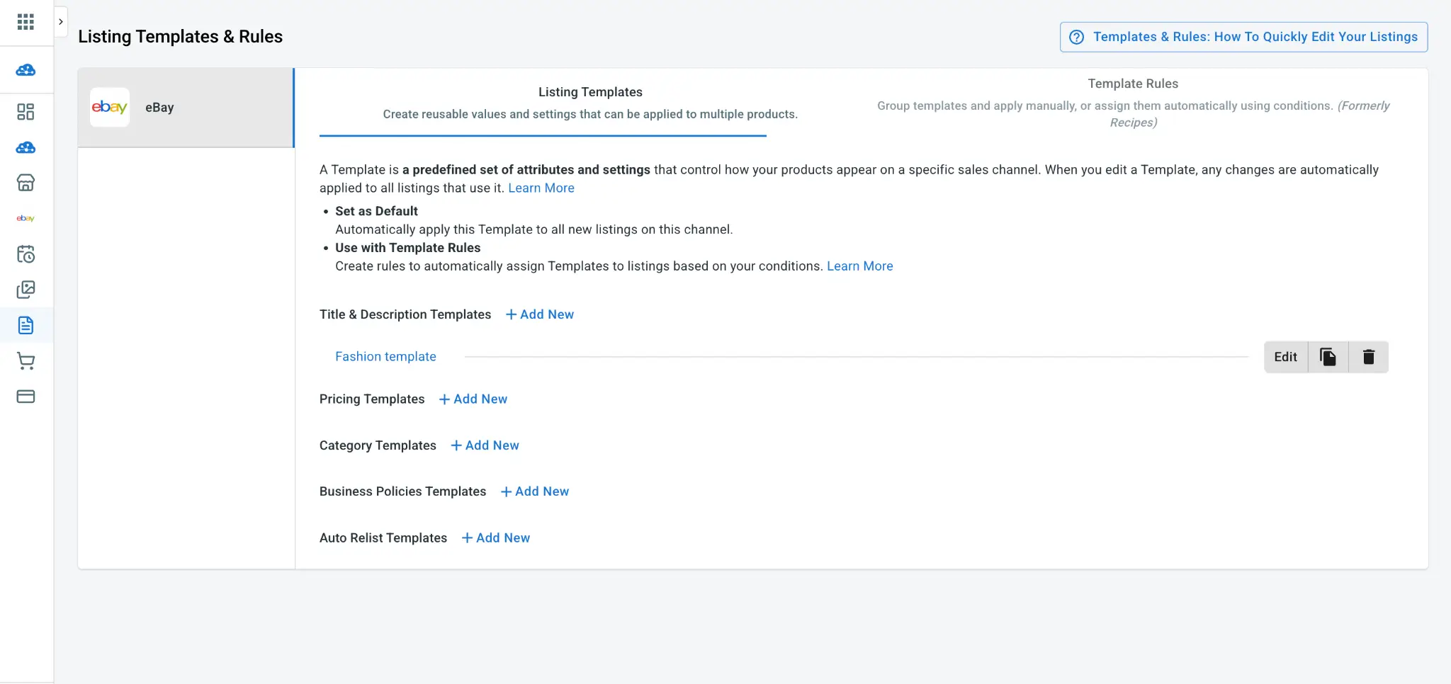 image 17 LitCommerce listing templates and rules management page