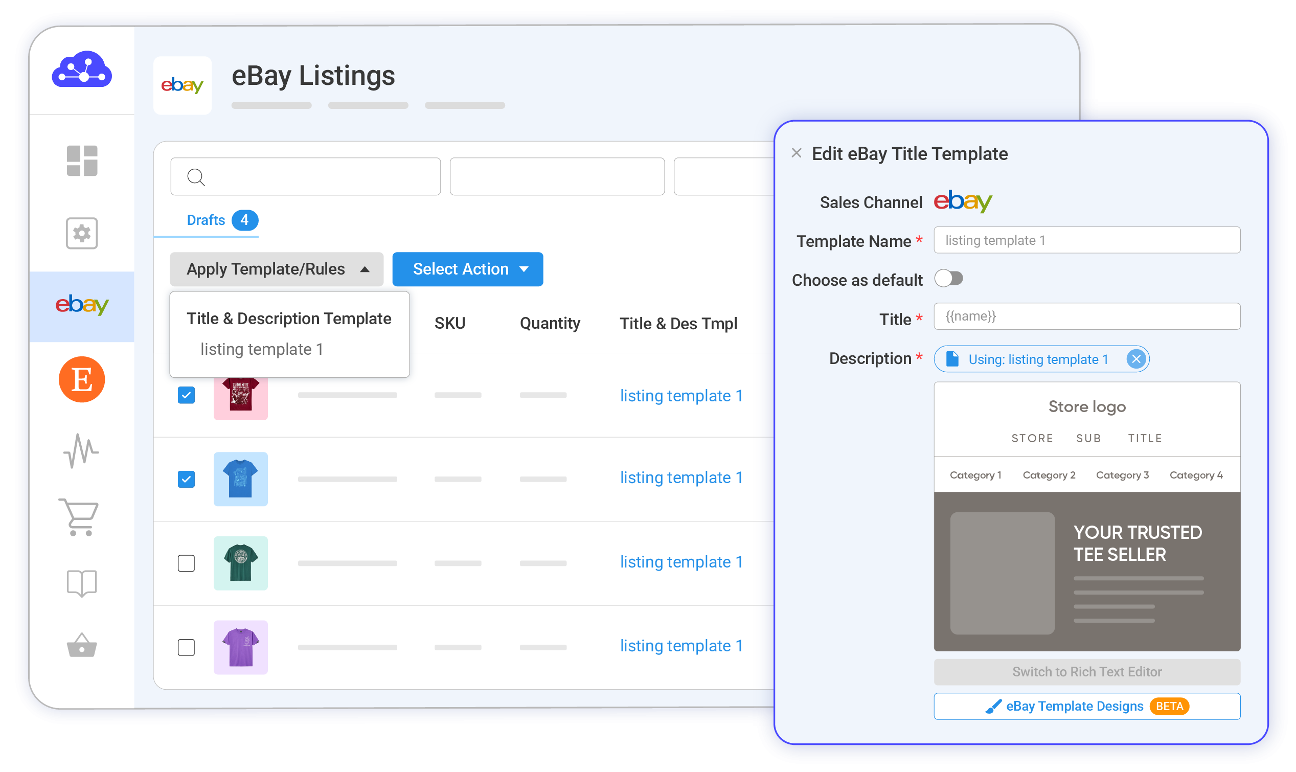 Apply and Update ebay Templates Across Listings in One Click