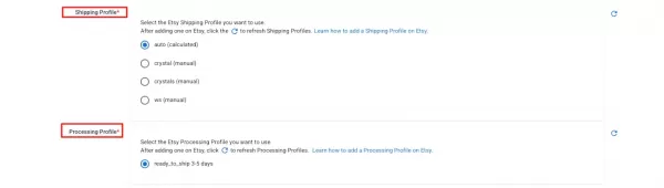 Etsy Update Processing Profile