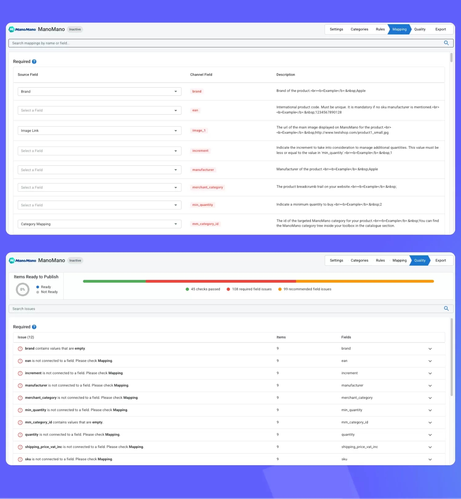 Mapping & Quality check dashboard