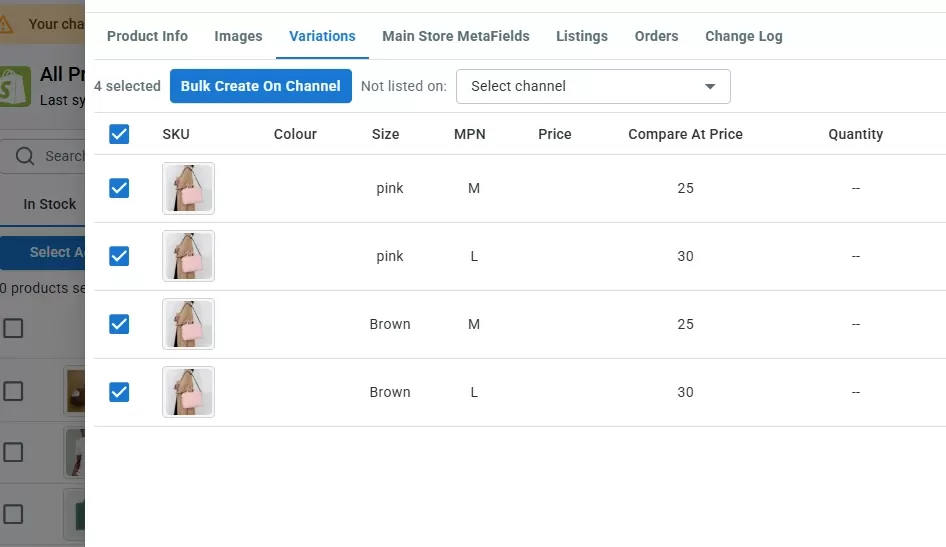 Bulk Create New Variants on Channel