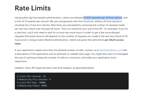 Etsy Rate Limits