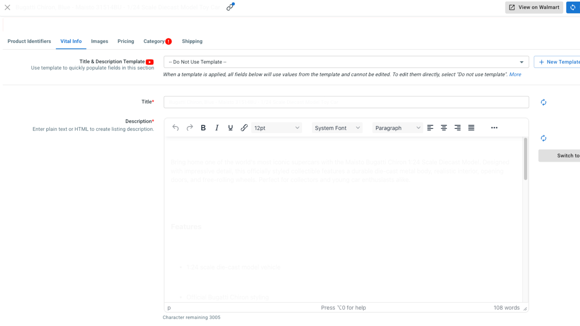 Edit Walmart listings Edit Walmart listings