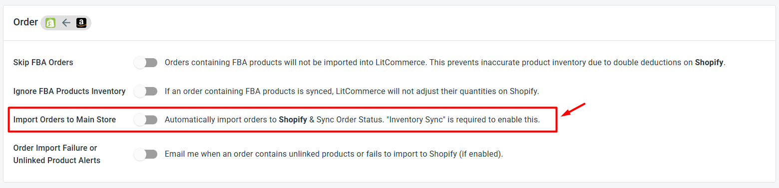 Turn On Shopify Amazon Sync - Order