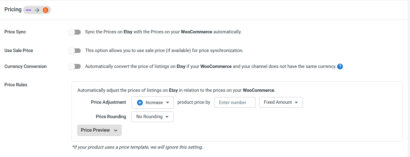 Enable WooCommerce Etsy Sync - Pricing