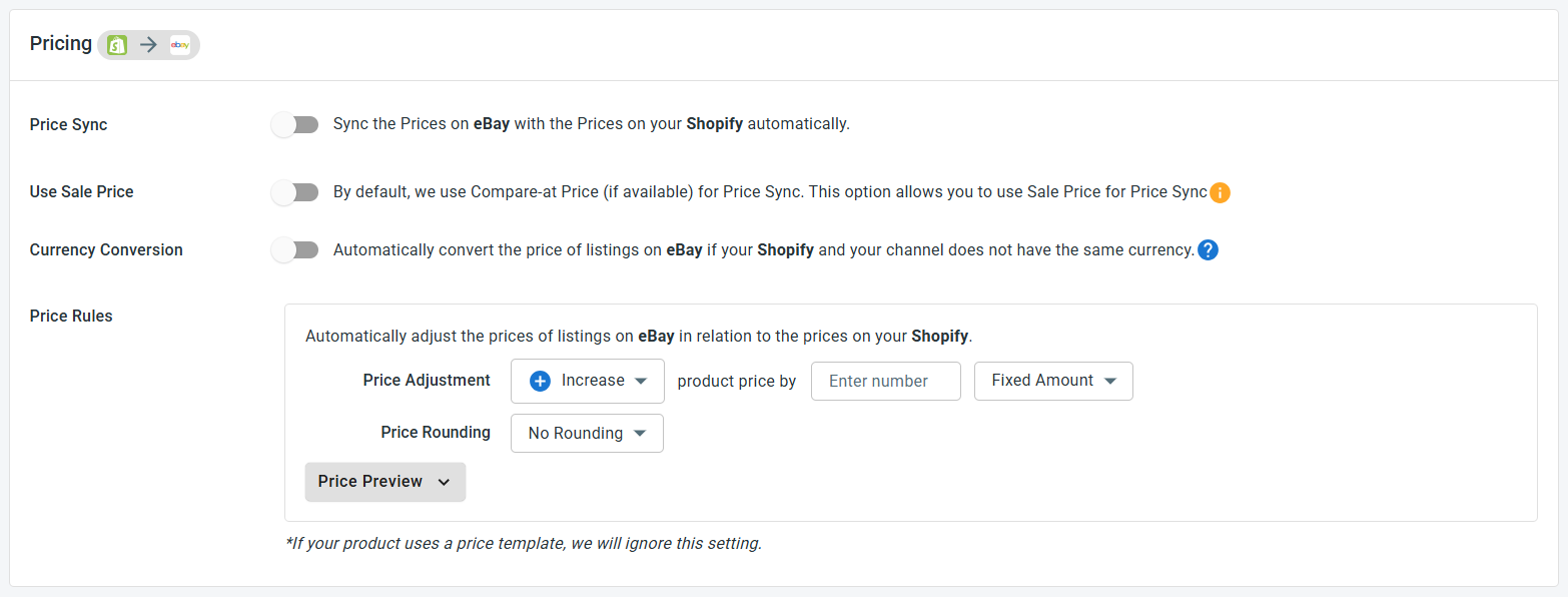 Enable Shopify eBay Sync - Pricing