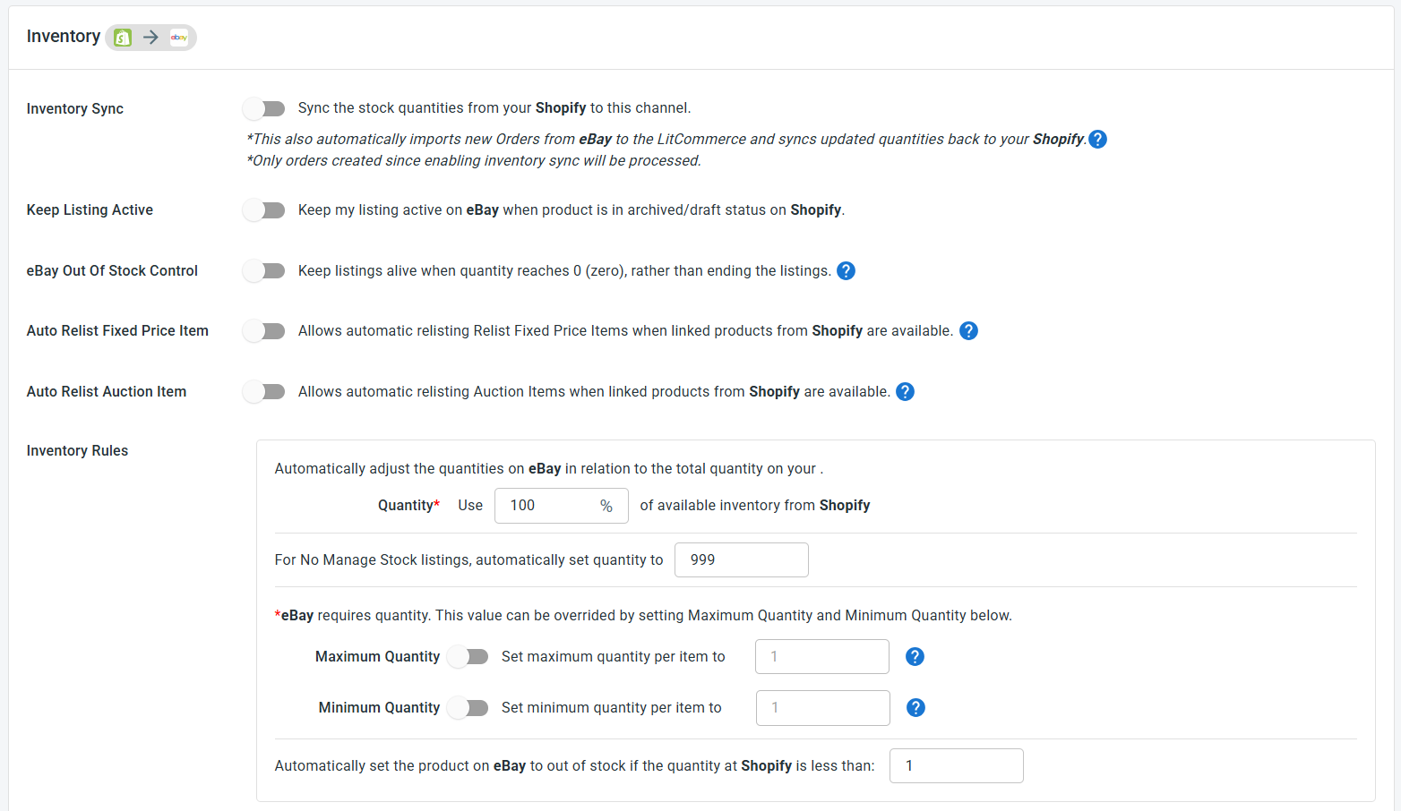 Enable Shopify eBay Sync - Inventory