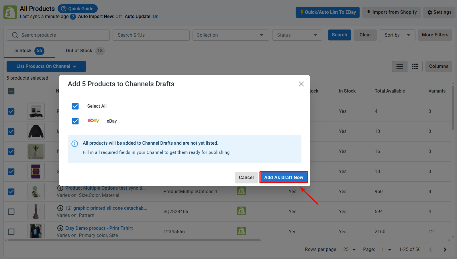 List Shopify products on eBay