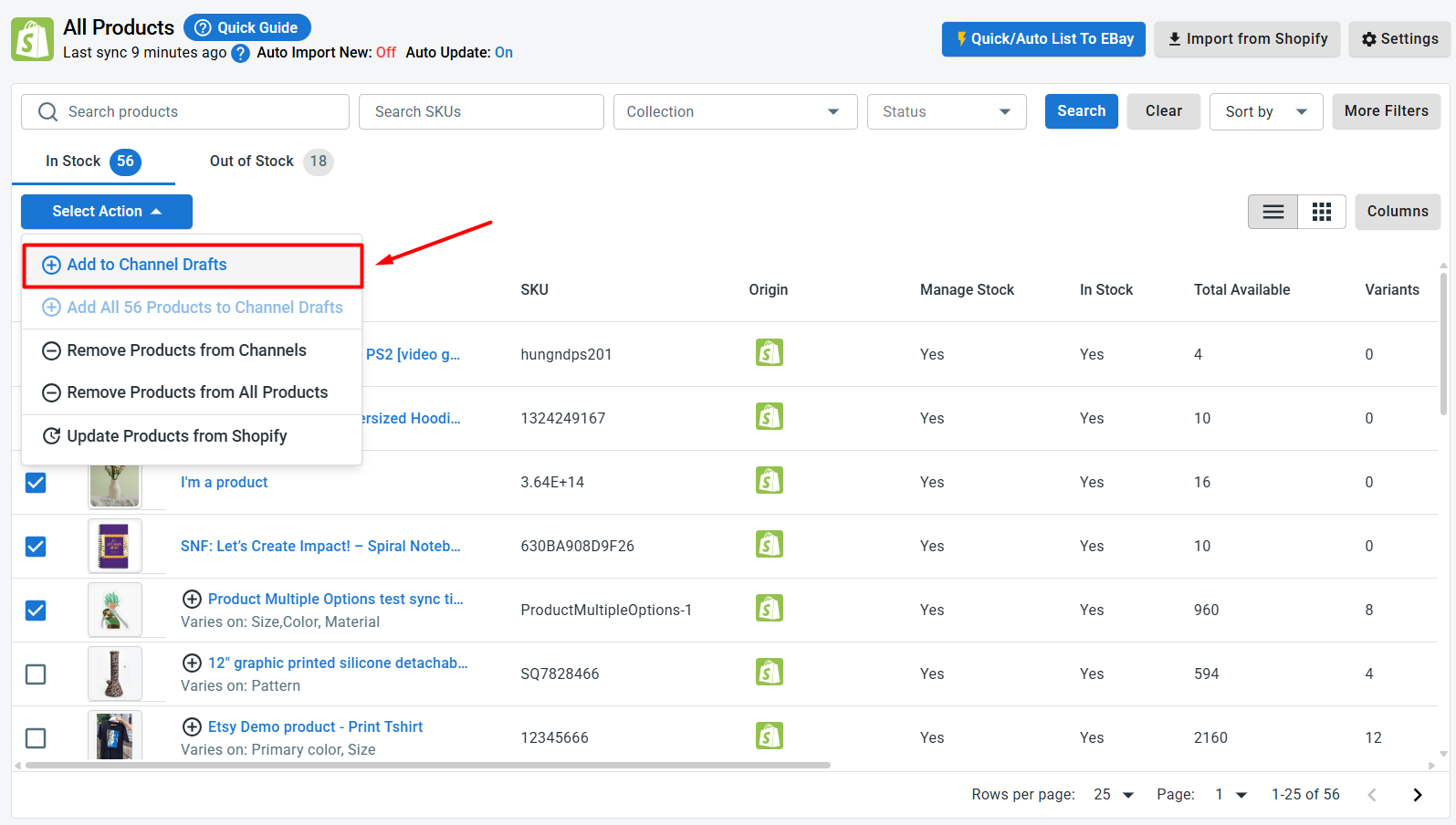 List Shopify products on eBay