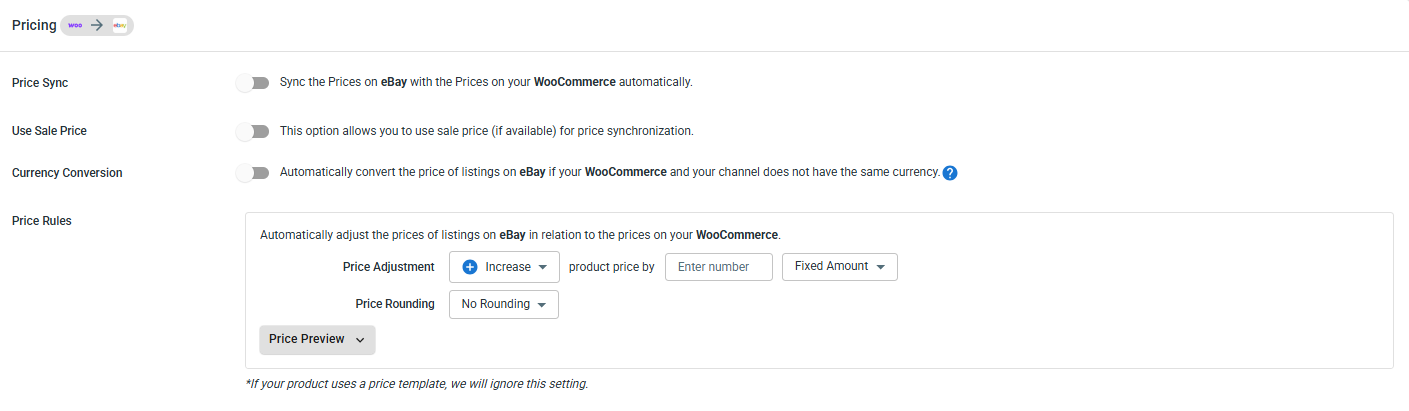 Enable WooCommerce eBay Sync - Pricing