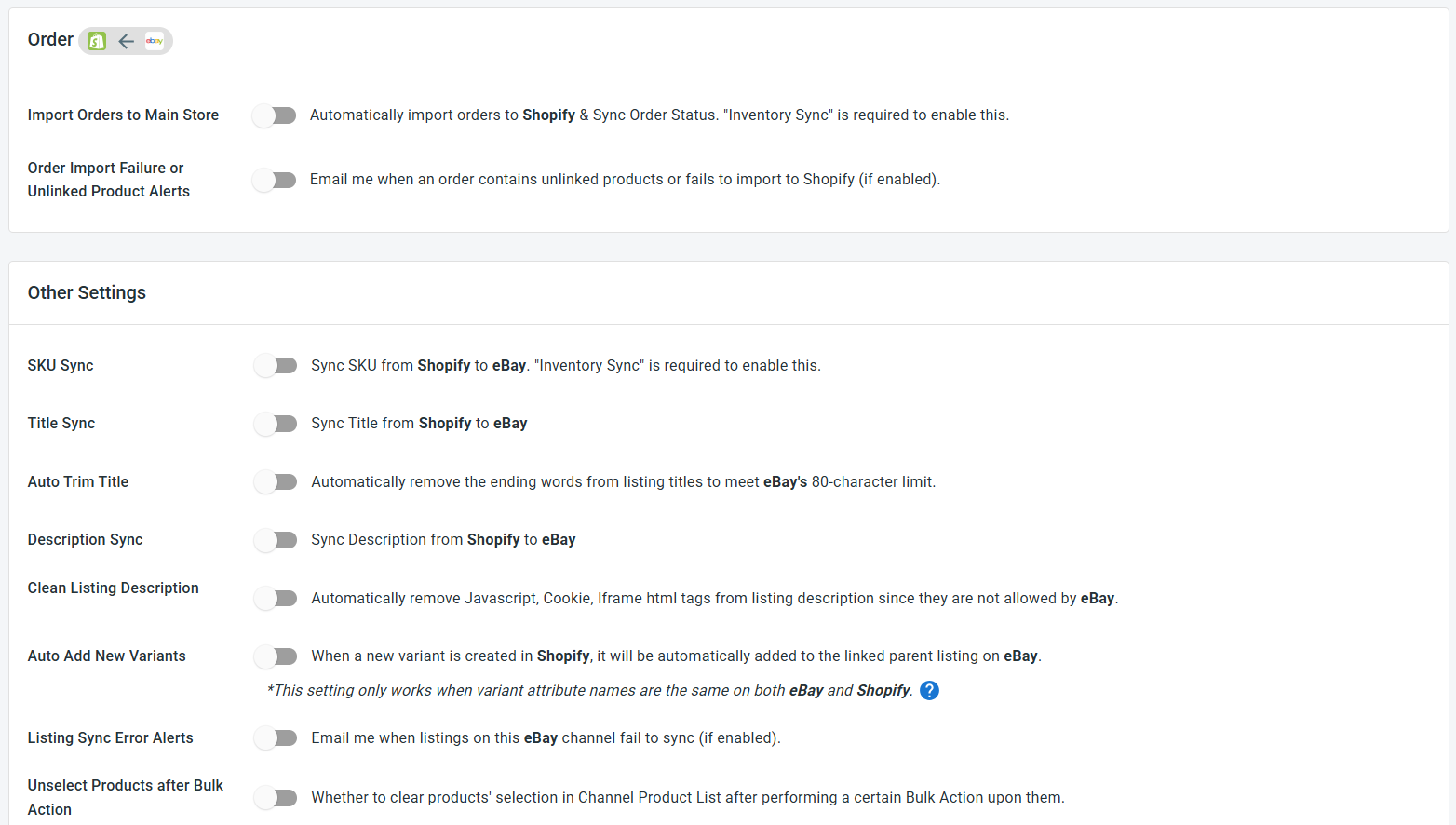 Enable Shopify eBay Sync - Order