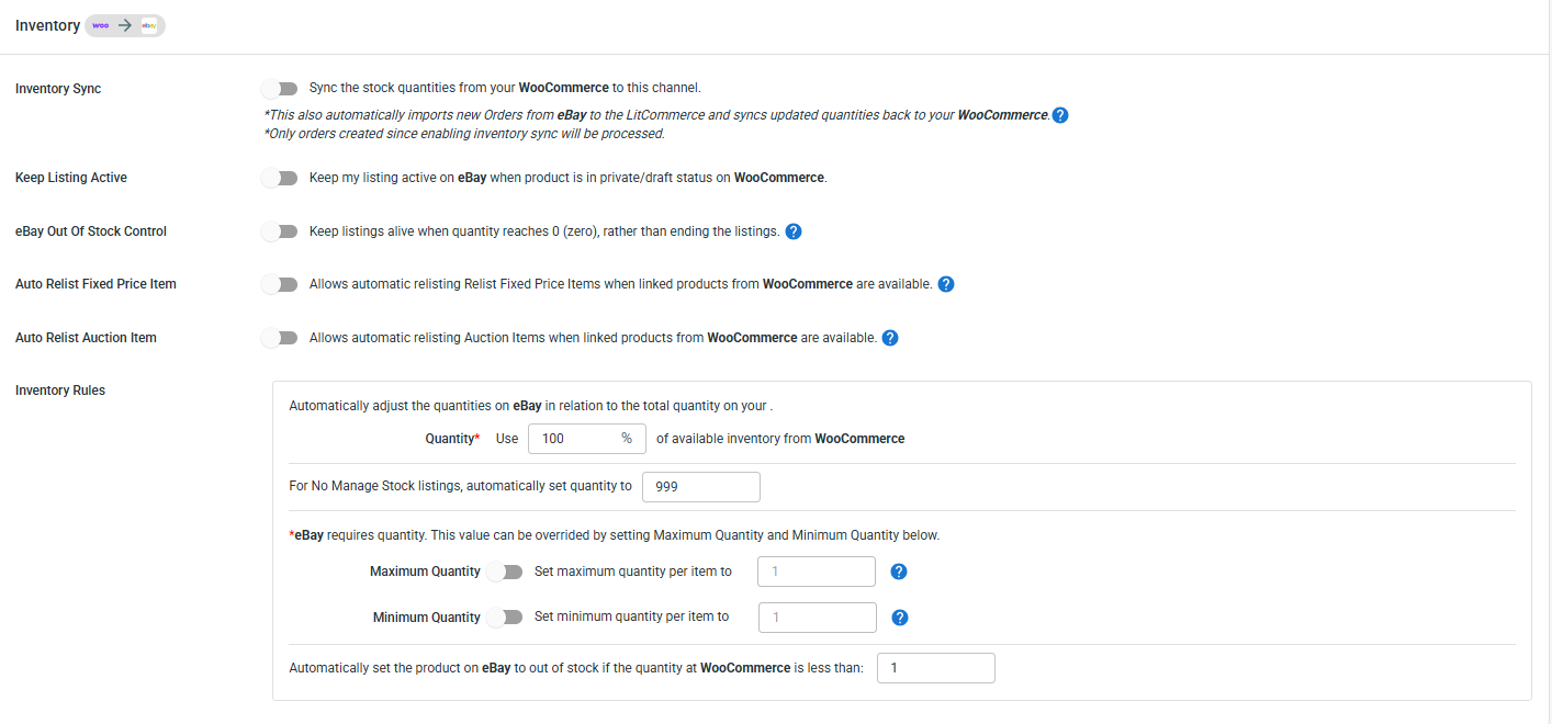 Enable WooCommerce eBay Sync - Inventory