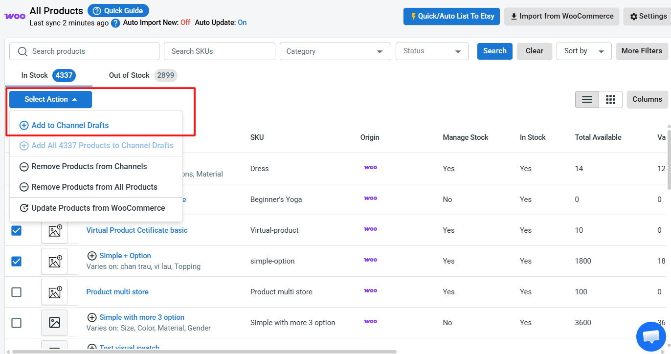 List WooCommerce products on Etsy
