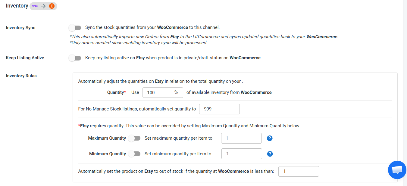 Enable WooCommerce Etsy Sync - Inventory